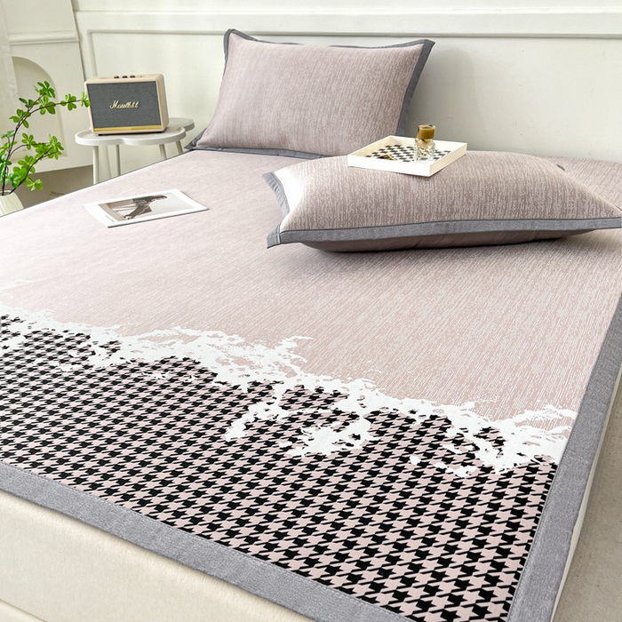 91家纺网 家纺一手货源 找家纺 子曰 2026新款高分子PE聚乙烯乙纶色织提花凉感软凉席席子 千鸟格-紫平铺款