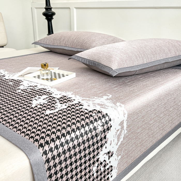 91家纺网 家纺一手货源 找家纺 子曰 2026新款高分子PE聚乙烯乙纶色织提花凉感软凉席席子 千鸟格-紫平铺款