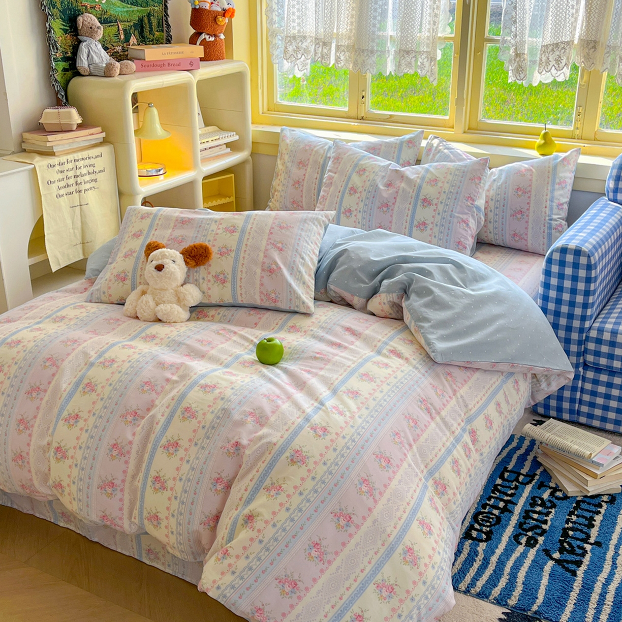 91家纺网 家纺一手货源 找家纺 简约家纺 2026新款全棉斜纹12868床笠系列 花满情