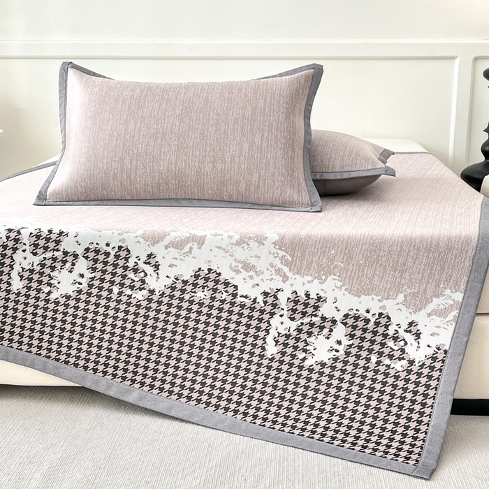 91家纺网 家纺一手货源 找家纺 子曰 2026新款高分子PE聚乙烯乙纶色织提花凉感软凉席席子 千鸟格-紫平铺款