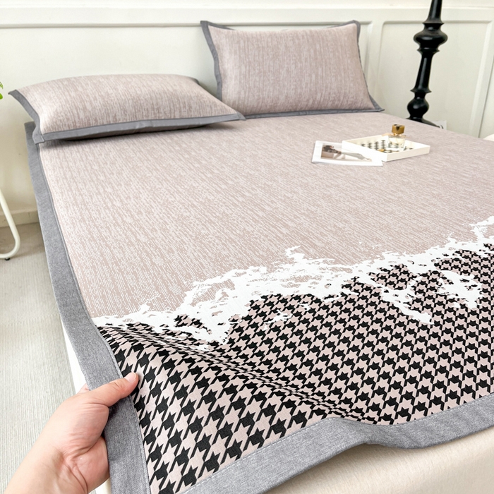 91家纺网 家纺一手货源 找家纺 子曰 2026新款高分子PE聚乙烯乙纶色织提花凉感软凉席席子 千鸟格-紫平铺款