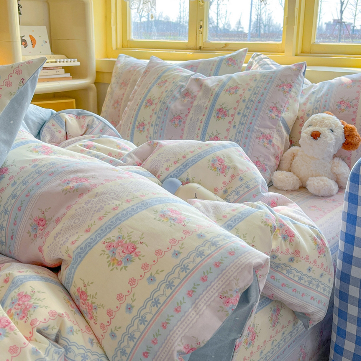 91家纺网 家纺一手货源 找家纺 简约家纺 2026新款全棉斜纹12868床笠系列 花满情