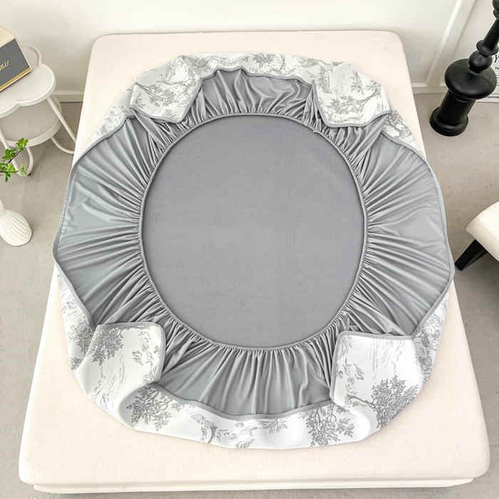 91家纺网 家纺一手货源 找家纺 子曰 2026新款高分子PE聚乙烯乙纶色织提花凉感软凉席席子 秘境-灰床笠款