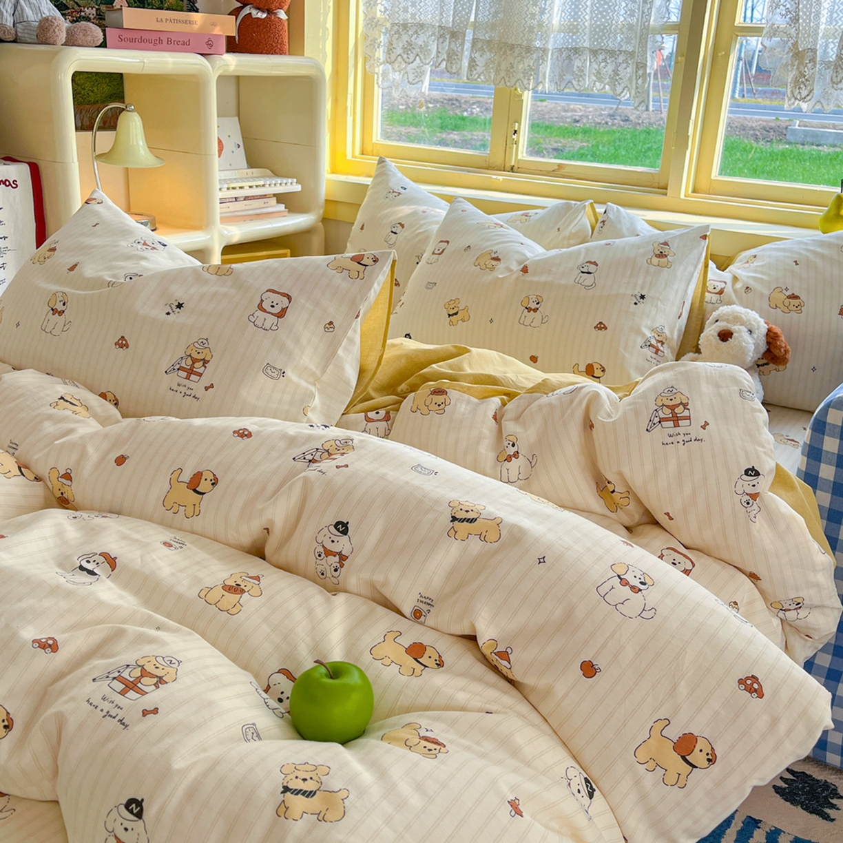 91家纺网 家纺一手货源 找家纺 简约家纺 2026新款全棉斜纹12868床笠系列 可爱萌犬