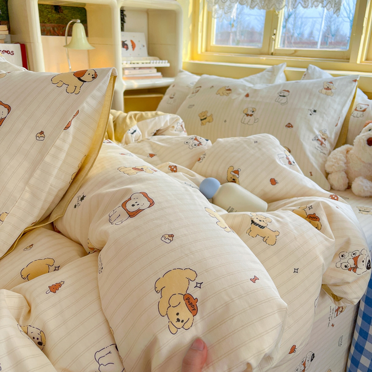 91家纺网 家纺一手货源 找家纺 简约家纺 2026新款全棉斜纹12868床笠系列 可爱萌犬