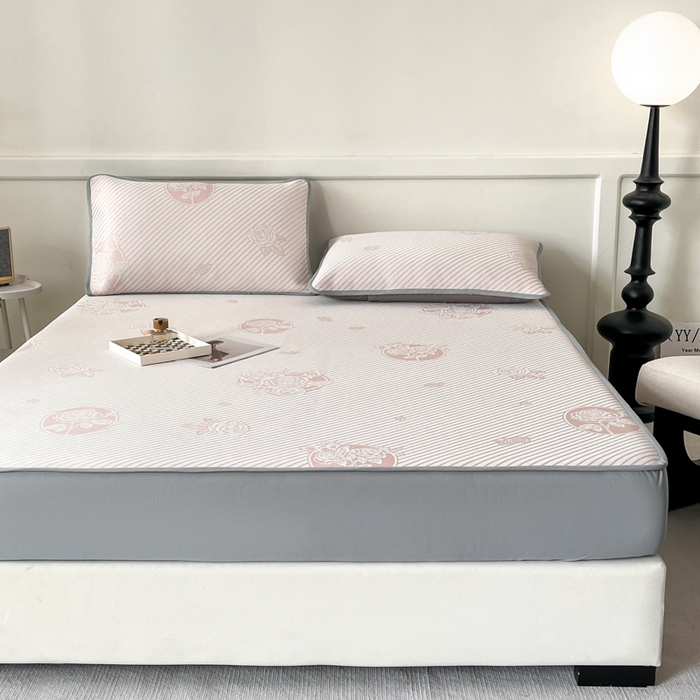 91家纺网 家纺一手货源 找家纺 子曰 2026新款高分子PE聚乙烯乙纶色织提花凉感软凉席席子 玫瑰-粉床笠款