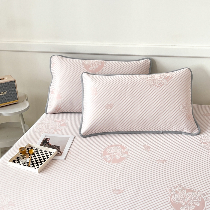 91家纺网 家纺一手货源 找家纺 子曰 2026新款高分子PE聚乙烯乙纶色织提花凉感软凉席席子 玫瑰-粉床笠款