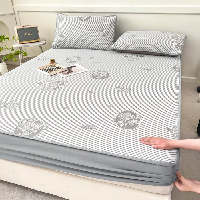 子曰 2026新款高分子PE聚乙烯乙纶色织提花凉感软凉席席子 玫瑰-灰床笠款