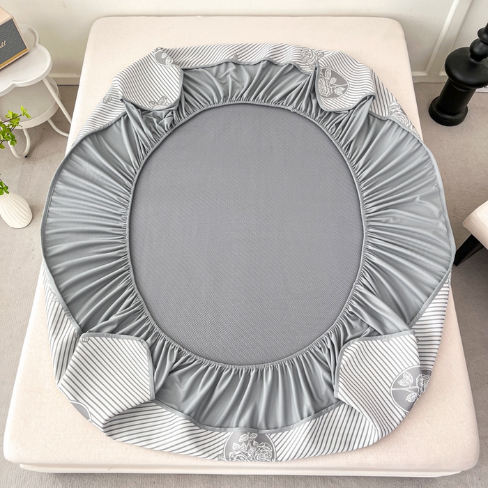 91家纺网 家纺一手货源 找家纺 子曰 2026新款高分子PE聚乙烯乙纶色织提花凉感软凉席席子 玫瑰-灰床笠款