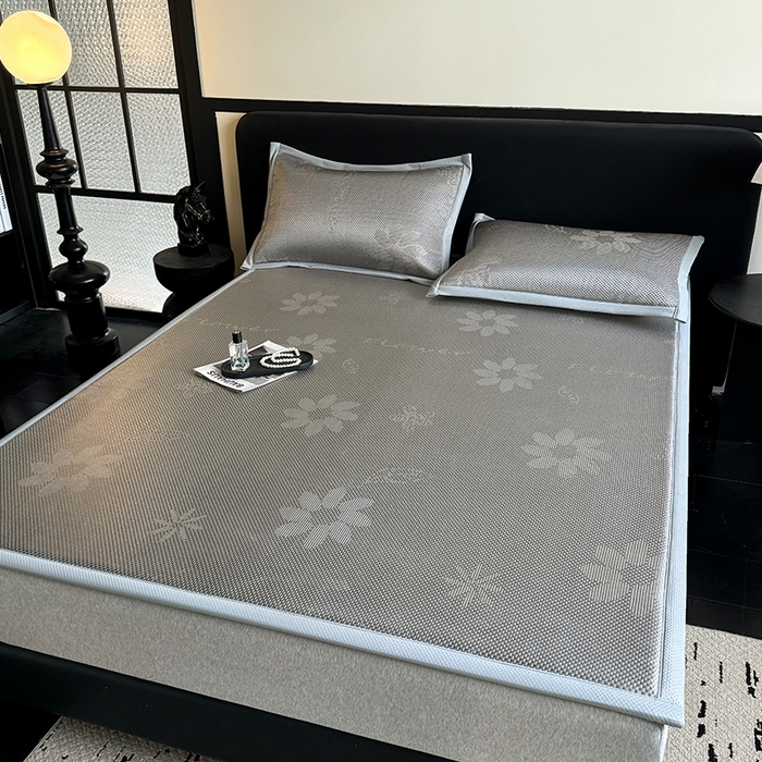 91家纺网 家纺一手货源 找家纺 卡罗兰 2026新款床垫凉席冰藤提花凉席席子双面可用床单单件三件套 冰藤提花-浅灰