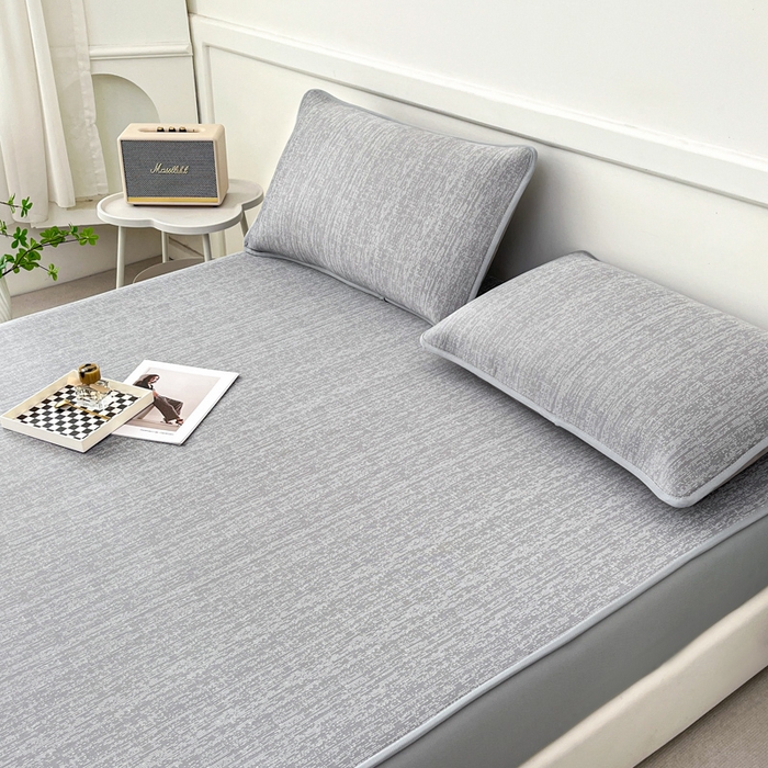 91家纺网 家纺一手货源 找家纺 子曰 2026新款高分子PE聚乙烯乙纶色织提花凉感软凉席席子 千鸟格-灰床笠款