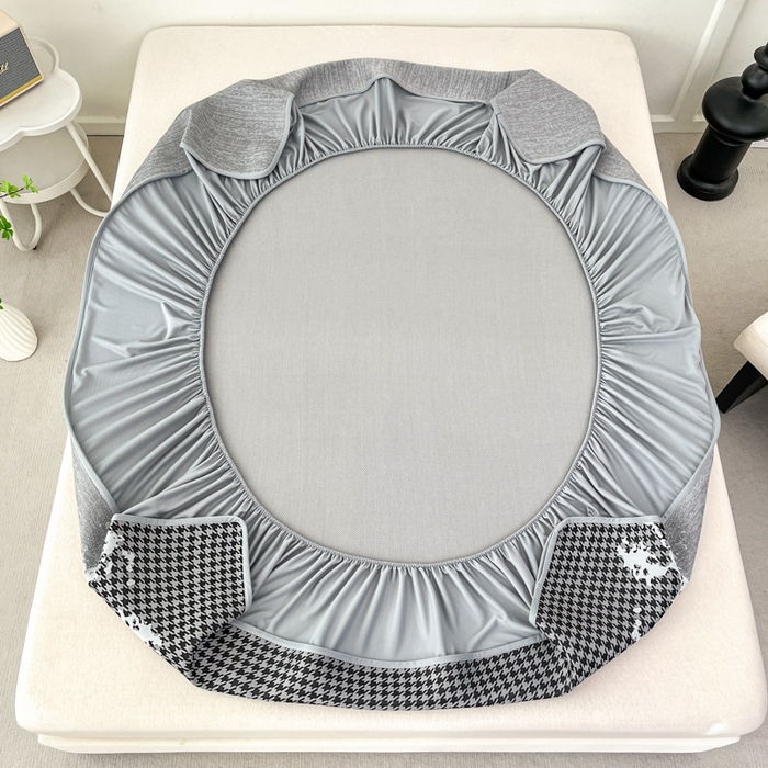 91家纺网 家纺一手货源 找家纺 子曰 2026新款高分子PE聚乙烯乙纶色织提花凉感软凉席席子 千鸟格-灰床笠款