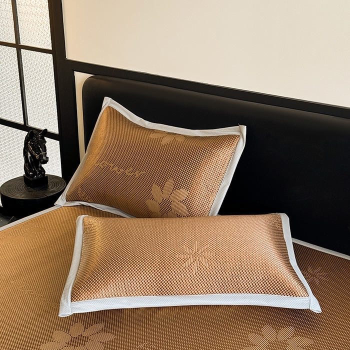 91家纺网 家纺一手货源 找家纺 卡罗兰 2026新款床垫凉席冰藤提花凉席席子双面可用床单单件三件套 冰藤提花-深咖