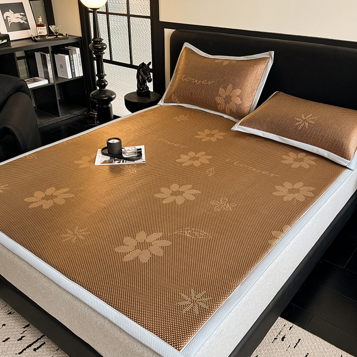 91家纺网 家纺一手货源 找家纺 卡罗兰 2026新款床垫凉席冰藤提花凉席席子双面可用床单单件三件套 冰藤提花-深咖