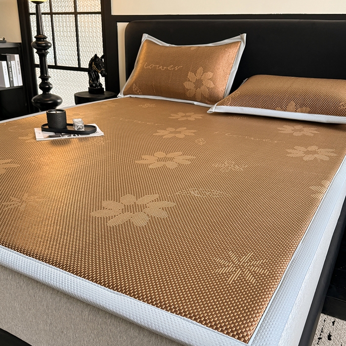 91家纺网 家纺一手货源 找家纺 卡罗兰 2026新款床垫凉席冰藤提花凉席席子双面可用床单单件三件套 冰藤提花-深咖