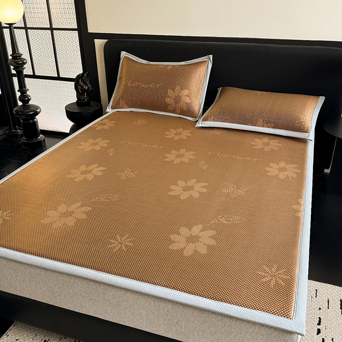 91家纺网 家纺一手货源 找家纺 卡罗兰 2026新款床垫凉席冰藤提花凉席席子双面可用床单单件三件套 冰藤提花-深咖