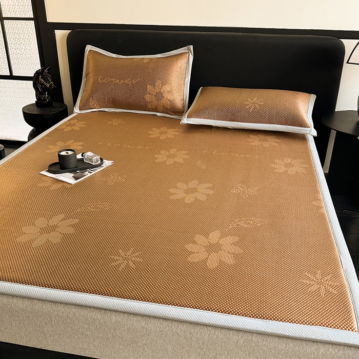 91家纺网 家纺一手货源 找家纺 卡罗兰 2026新款床垫凉席冰藤提花凉席席子双面可用床单单件三件套 冰藤提花-深咖