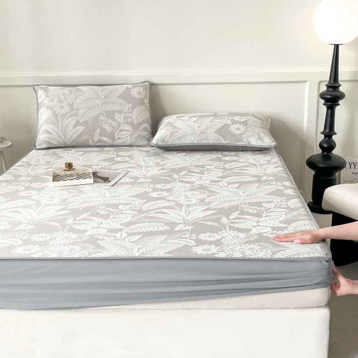 91家纺网 家纺一手货源 找家纺 子曰 2026新款高分子PE聚乙烯乙纶色织提花凉感软凉席席子 叶之恋-咖床笠款