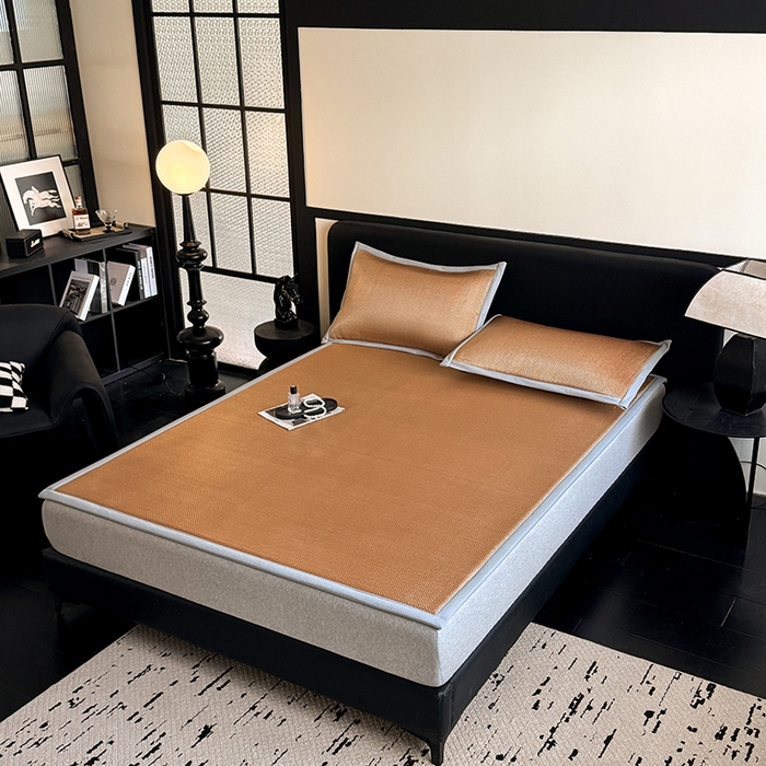 91家纺网 家纺一手货源 找家纺 卡罗兰 2026新款床垫凉席冰藤提花凉席席子双面可用床单单件三件套 冰藤提花-纯咖