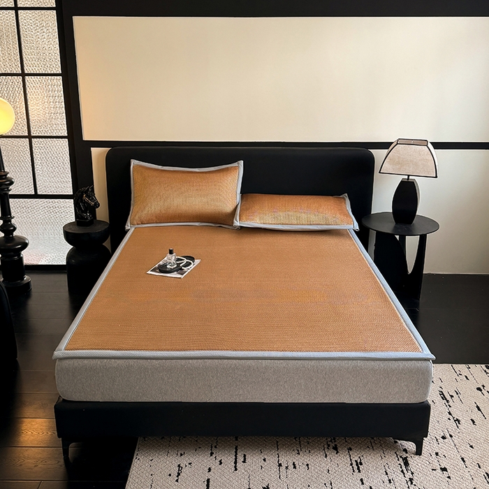 91家纺网 家纺一手货源 找家纺 卡罗兰 2026新款床垫凉席冰藤提花凉席席子双面可用床单单件三件套 冰藤提花-纯咖