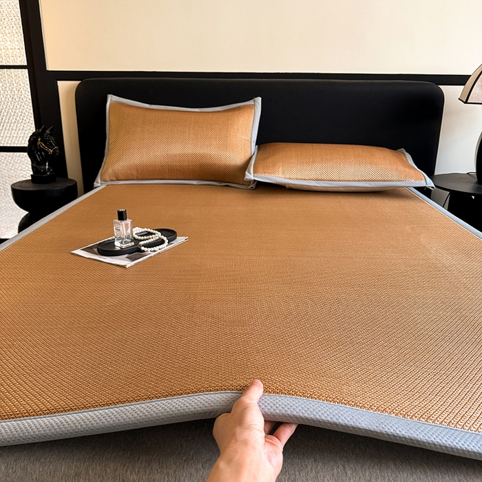 91家纺网 家纺一手货源 找家纺 卡罗兰 2026新款床垫凉席冰藤提花凉席席子双面可用床单单件三件套 冰藤提花-纯咖