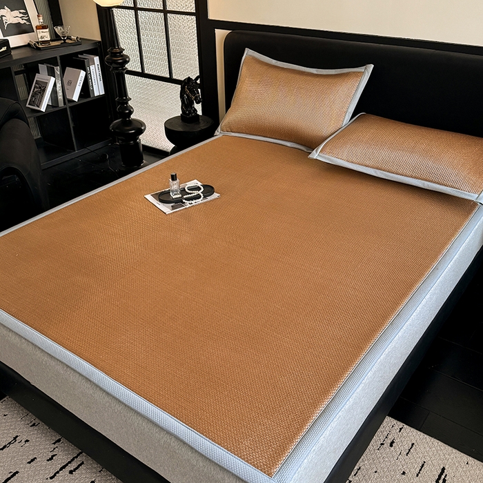 91家纺网 家纺一手货源 找家纺 卡罗兰 2026新款床垫凉席冰藤提花凉席席子双面可用床单单件三件套 冰藤提花-纯咖