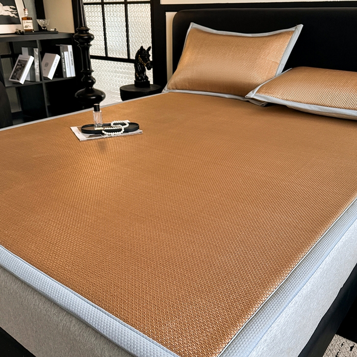 91家纺网 家纺一手货源 找家纺 卡罗兰 2026新款床垫凉席冰藤提花凉席席子双面可用床单单件三件套 冰藤提花-纯咖