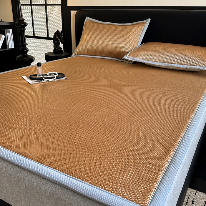 91家纺网 家纺一手货源 找家纺 卡罗兰 2026新款床垫凉席冰藤提花凉席席子双面可用床单单件三件套 冰藤提花-纯咖