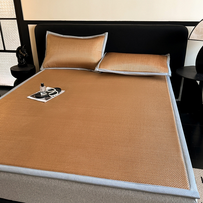 91家纺网 家纺一手货源 找家纺 卡罗兰 2026新款床垫凉席冰藤提花凉席席子双面可用床单单件三件套 冰藤提花-纯咖