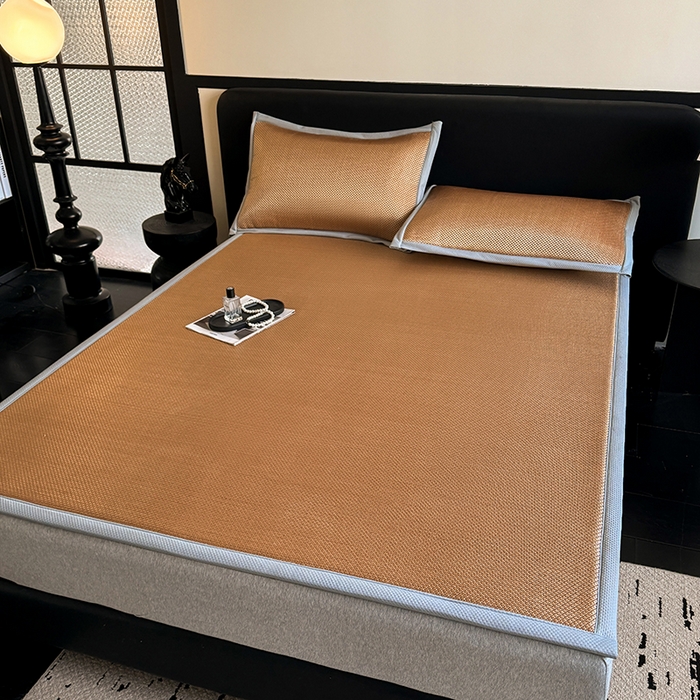 91家纺网 家纺一手货源 找家纺 卡罗兰 2026新款床垫凉席冰藤提花凉席席子双面可用床单单件三件套 冰藤提花-纯咖