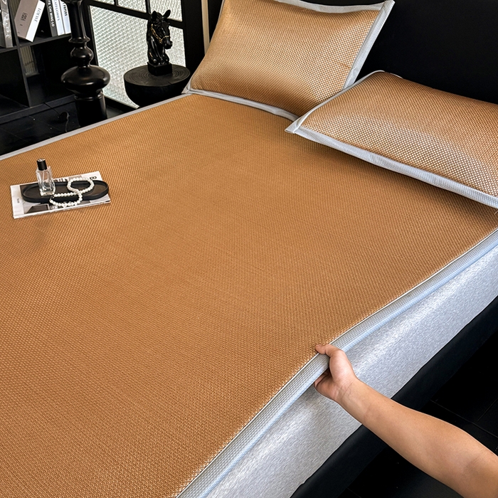 91家纺网 家纺一手货源 找家纺 卡罗兰 2026新款床垫凉席冰藤提花凉席席子双面可用床单单件三件套 冰藤提花-纯咖