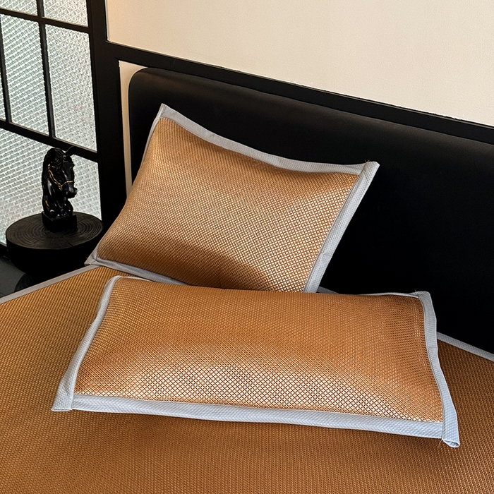 91家纺网 家纺一手货源 找家纺 卡罗兰 2026新款床垫凉席冰藤提花凉席席子双面可用床单单件三件套 冰藤提花-纯咖