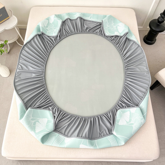 91家纺网 家纺一手货源 找家纺 子曰 2026新款高分子PE聚乙烯乙纶色织提花凉感软凉席席子 银杏叶-绿床笠款