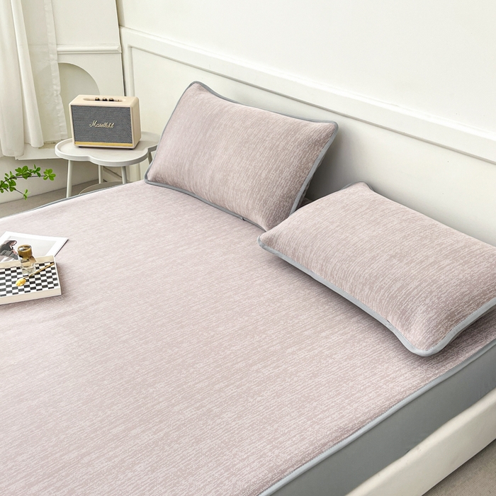 91家纺网 家纺一手货源 找家纺 子曰 2026新款高分子PE聚乙烯乙纶色织提花凉感软凉席席子 千鸟格-紫床笠款