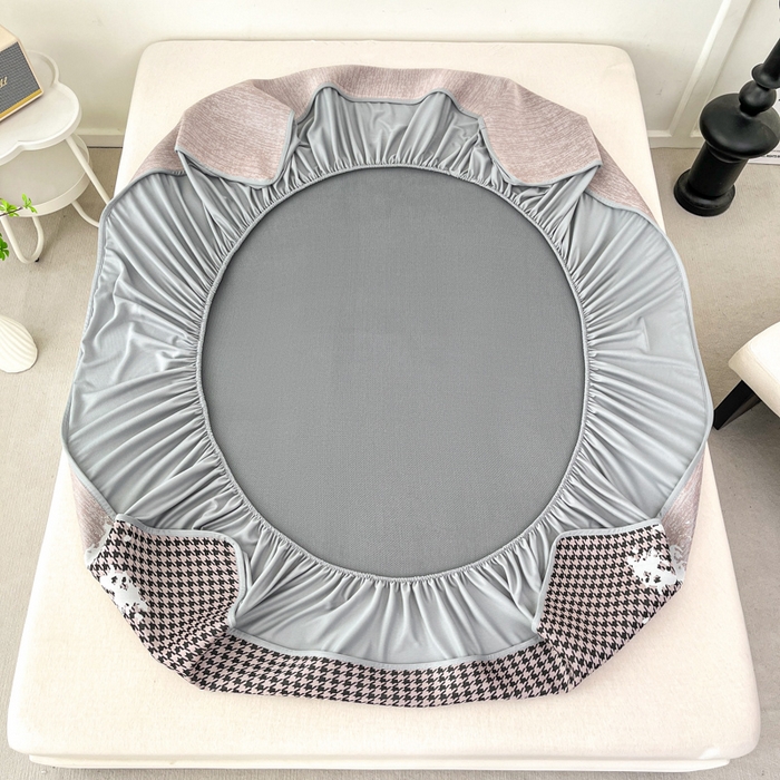 91家纺网 家纺一手货源 找家纺 子曰 2026新款高分子PE聚乙烯乙纶色织提花凉感软凉席席子 千鸟格-紫床笠款