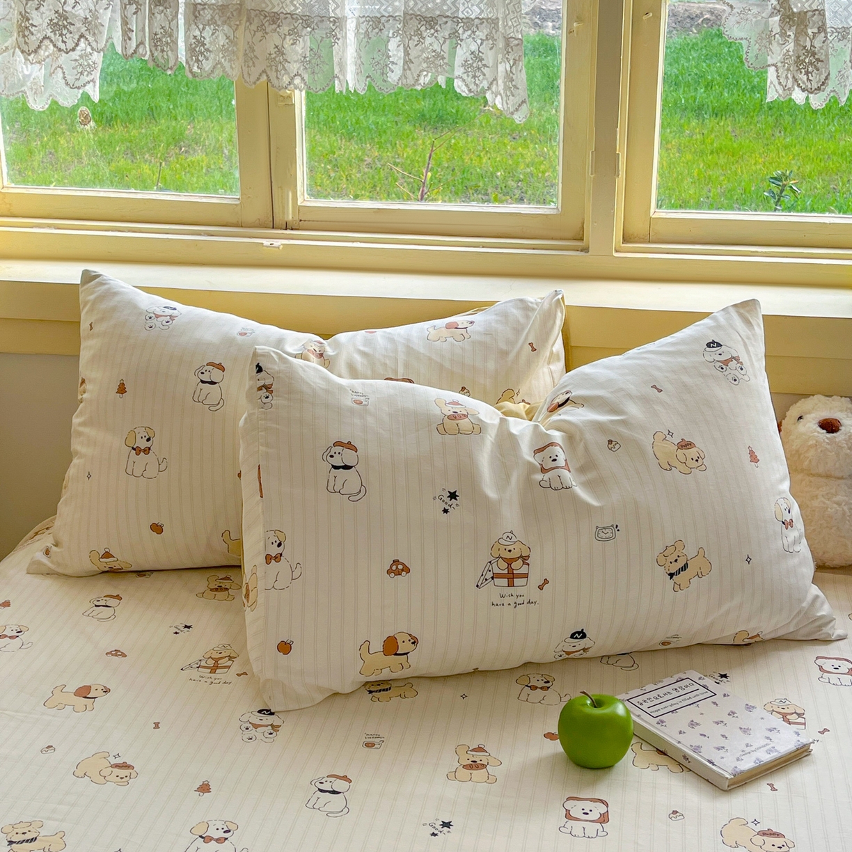 91家纺网 家纺一手货源 找家纺 简约家纺 2026新款全棉斜纹12868床笠系列 可爱萌犬