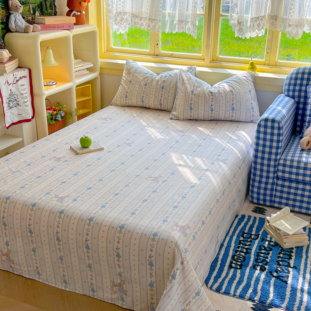 简约家纺 2026新款全棉斜纹12868床笠系列 蓝茵小兔