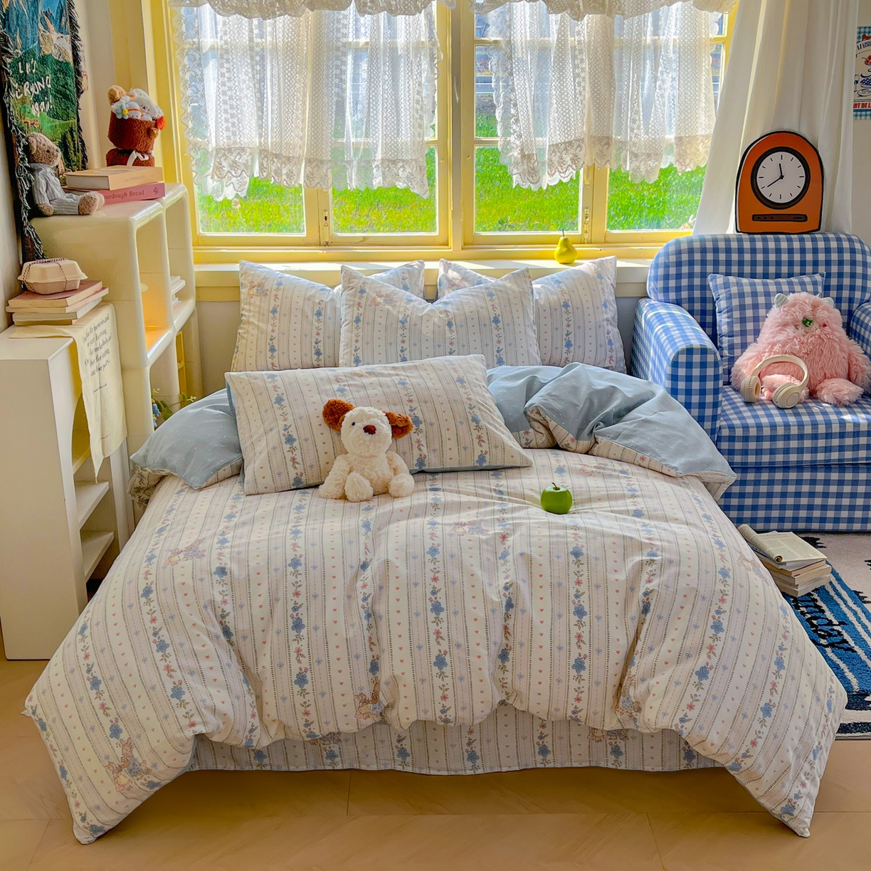 91家纺网 家纺一手货源 找家纺 简约家纺 2026新款全棉斜纹12868床笠系列 蓝茵小兔