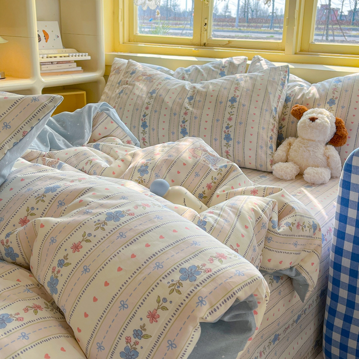 91家纺网 家纺一手货源 找家纺 简约家纺 2026新款全棉斜纹12868床笠系列 蓝茵小兔