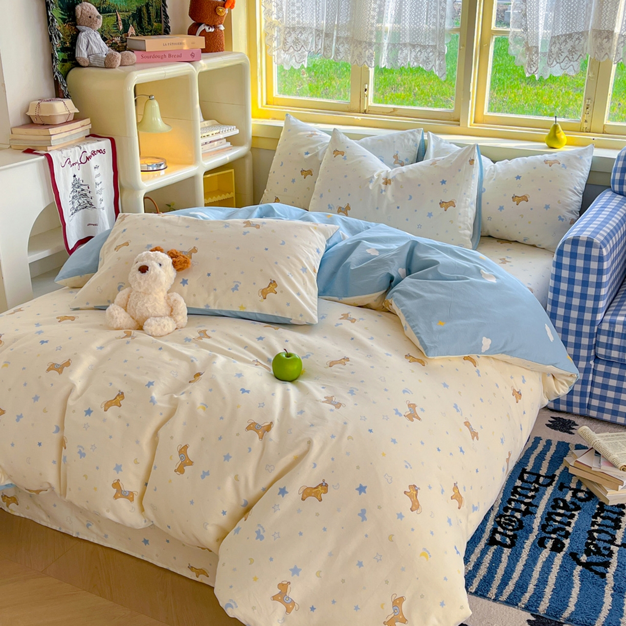 91家纺网 家纺一手货源 找家纺 简约家纺 2026新款全棉斜纹12868床笠系列 木马心愿