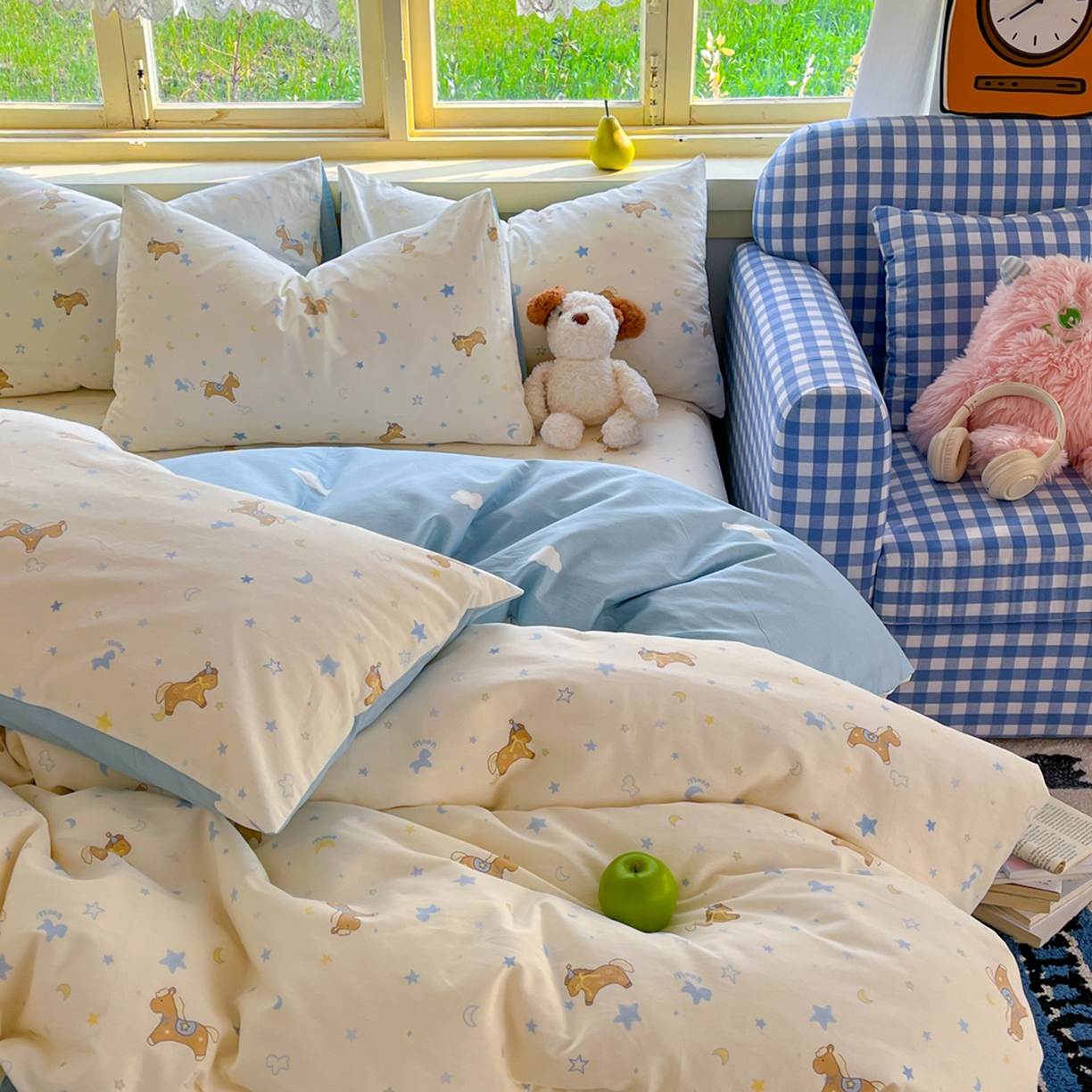 91家纺网 家纺一手货源 找家纺 简约家纺 2026新款全棉斜纹12868床笠系列 木马心愿