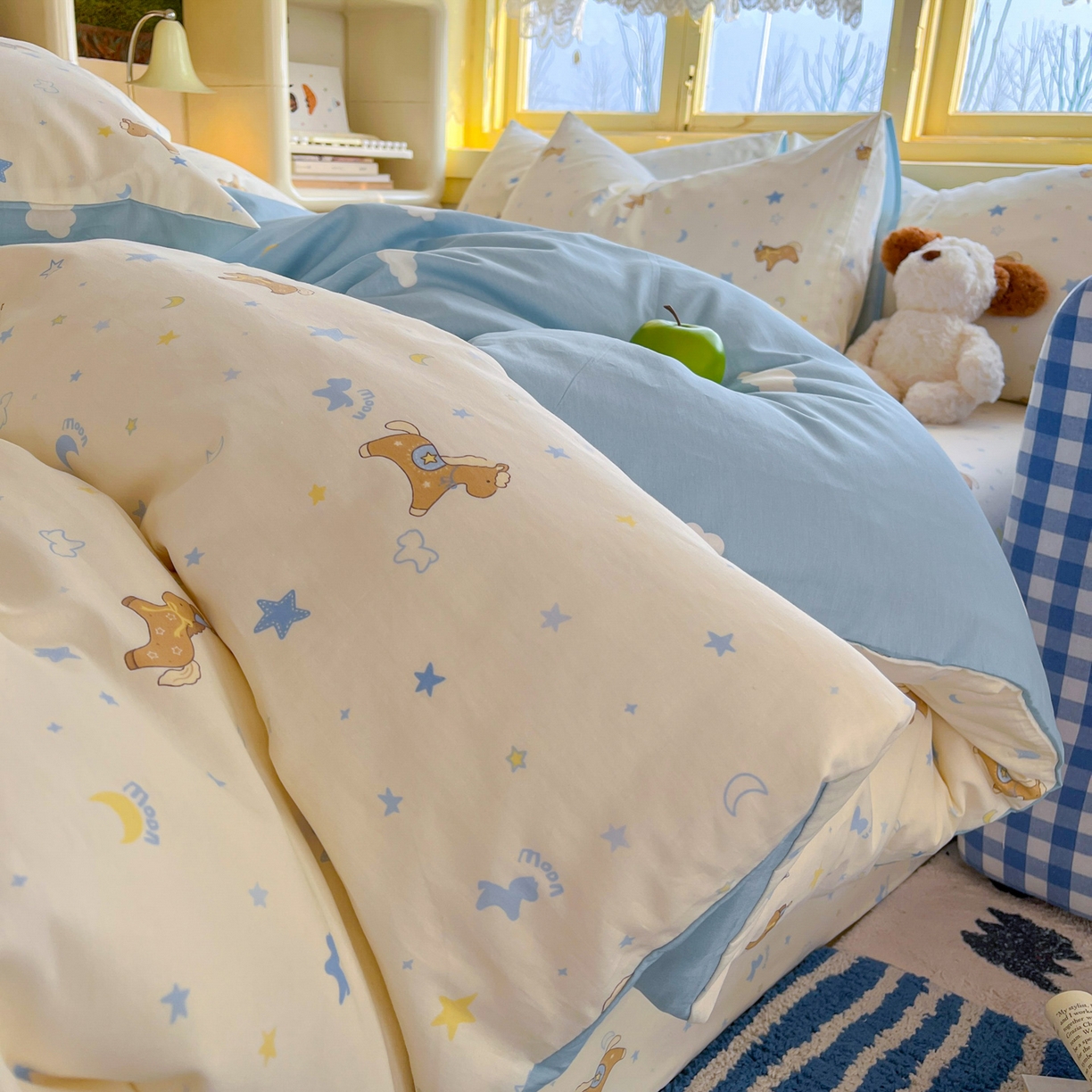 91家纺网 家纺一手货源 找家纺 简约家纺 2026新款全棉斜纹12868床笠系列 木马心愿