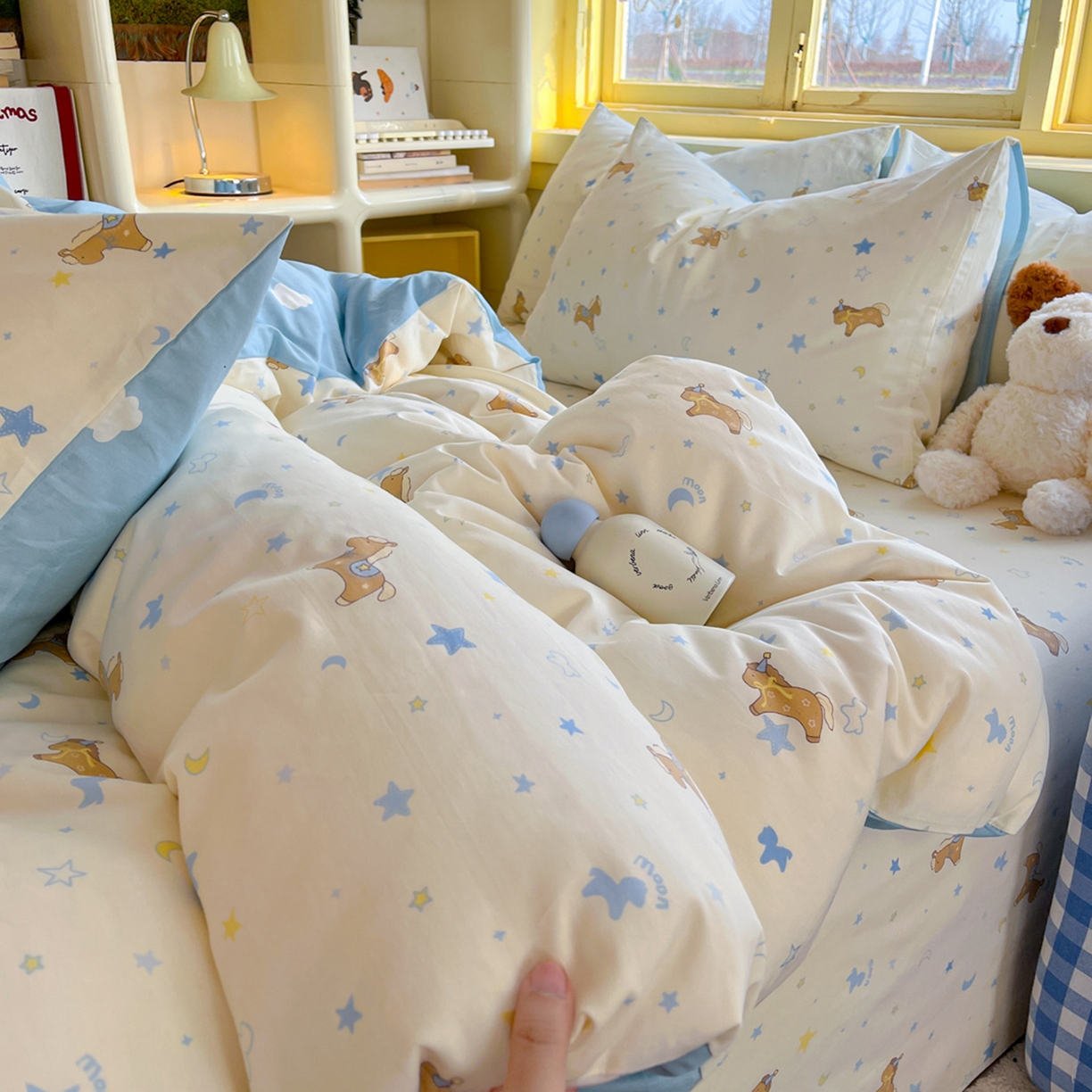 91家纺网 家纺一手货源 找家纺 简约家纺 2026新款全棉斜纹12868床笠系列 木马心愿