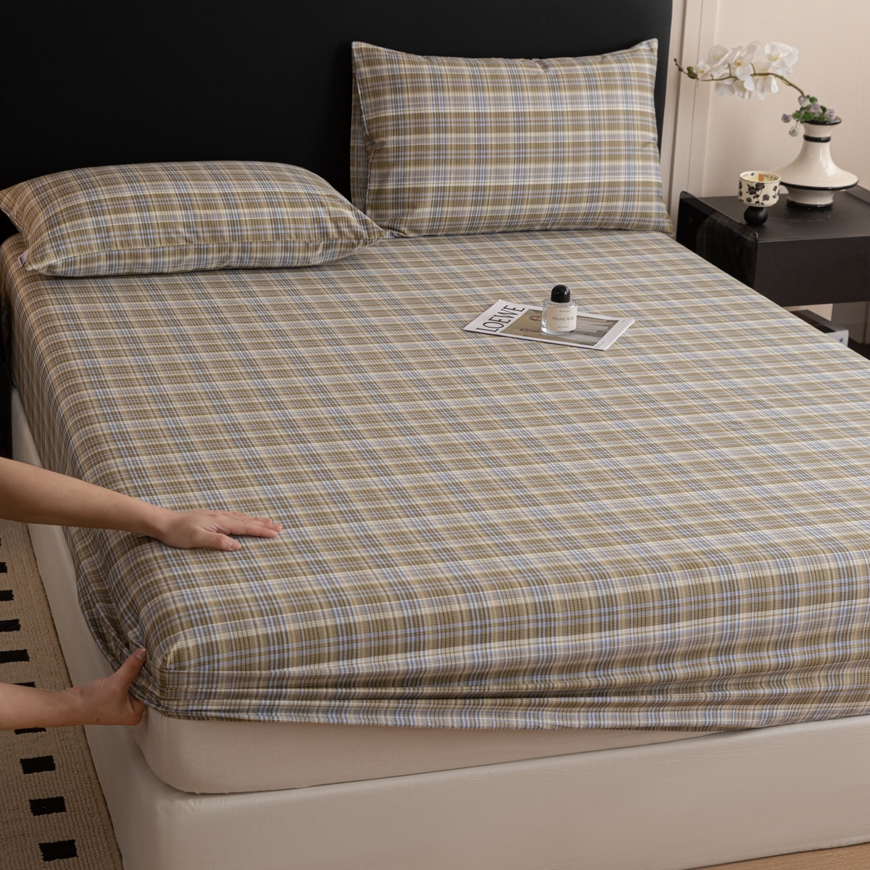 91家纺网 家纺一手货源 找家纺 （总）女子家纺 2026新款40支13070全棉简约格子系列A版床笠