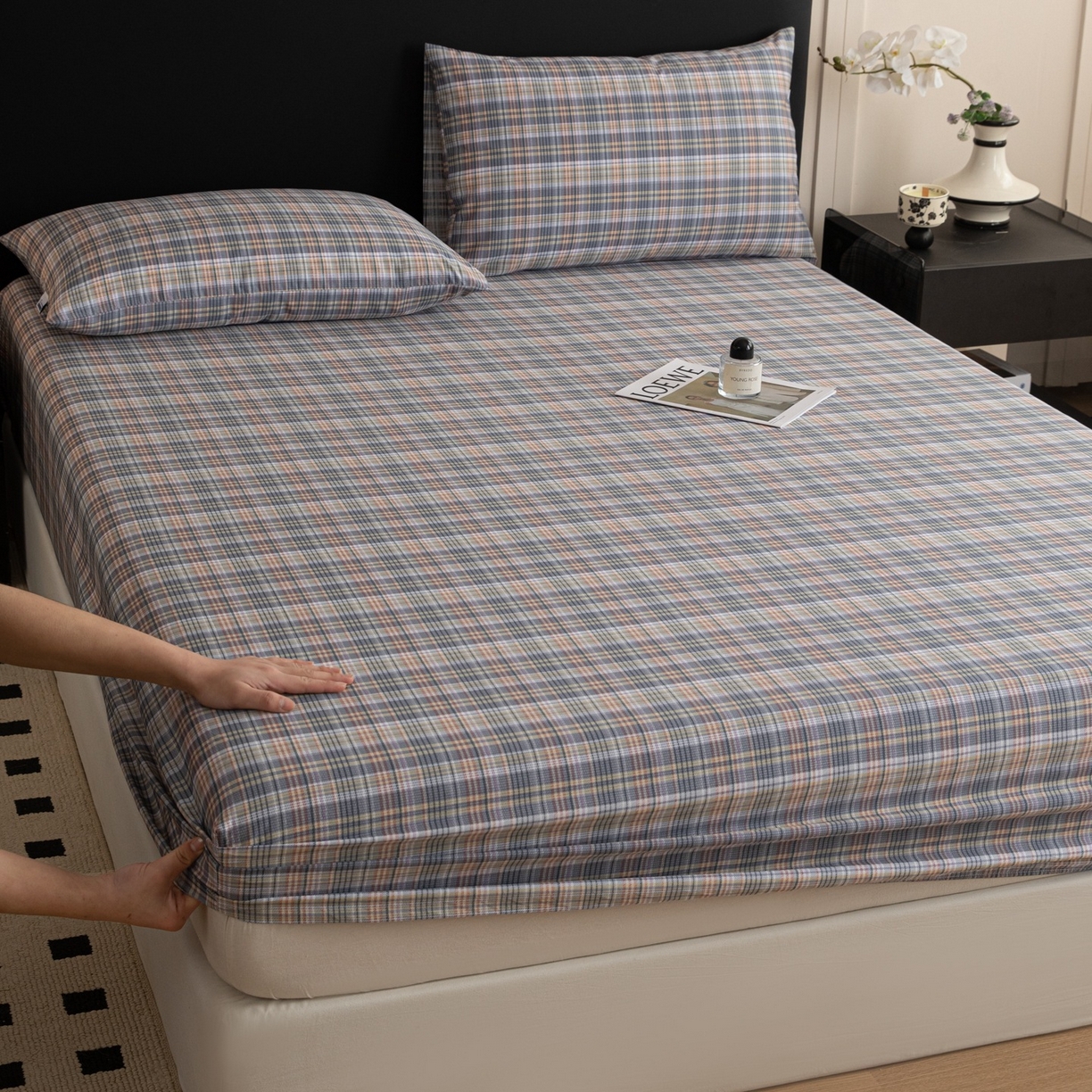 91家纺网 家纺一手货源 找家纺 （总）女子家纺 2026新款40支13070全棉简约格子系列A版床笠