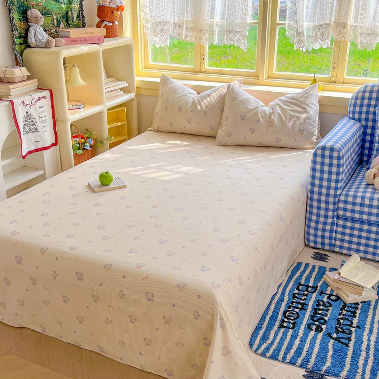 简约家纺 2026新款全棉斜纹12868床笠系列 星小象-米