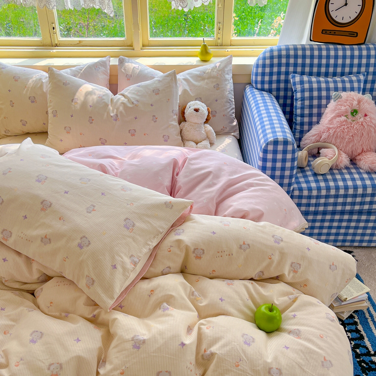 91家纺网 家纺一手货源 找家纺 简约家纺 2026新款全棉斜纹12868床笠系列 星小象-米