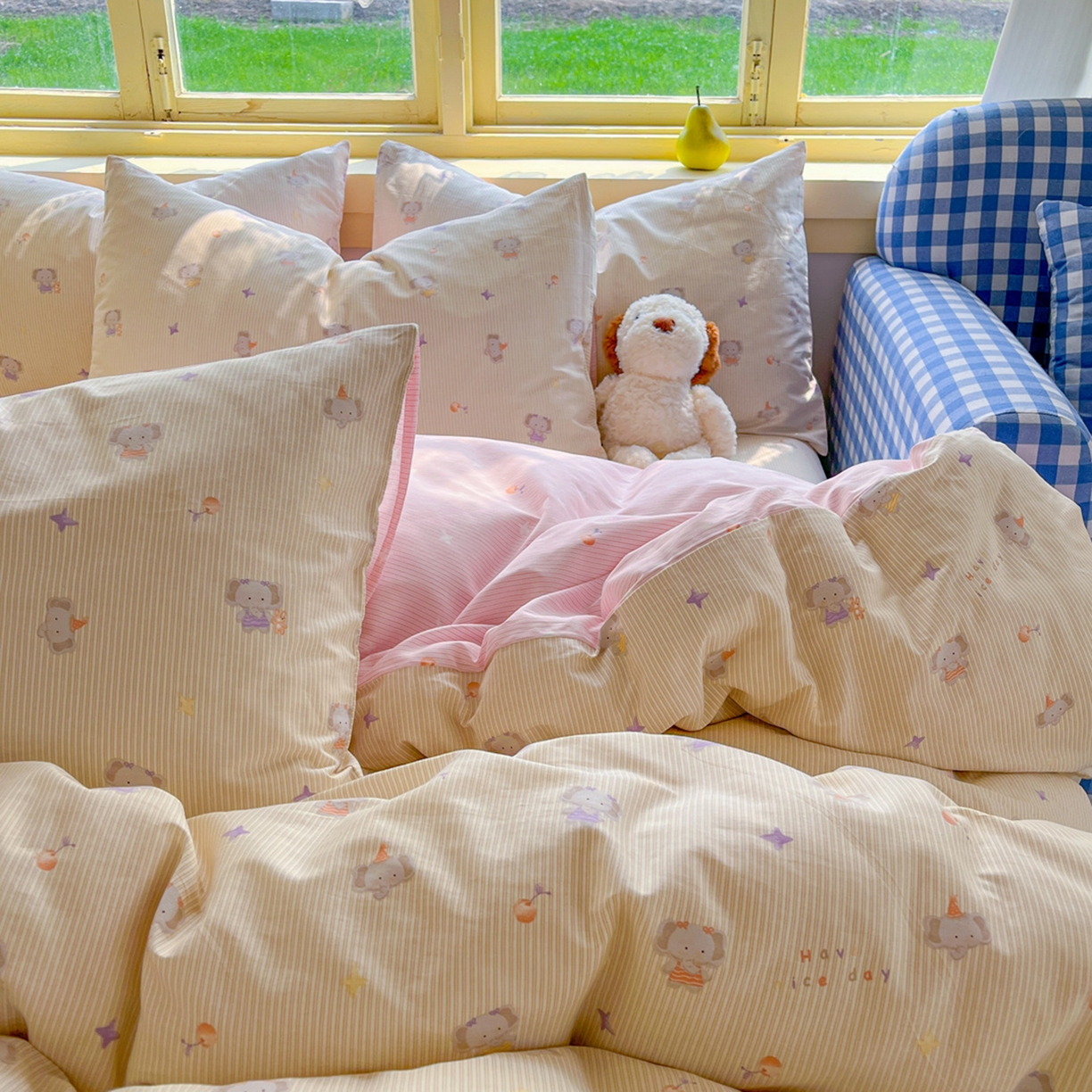 91家纺网 家纺一手货源 找家纺 简约家纺 2026新款全棉斜纹12868床笠系列 星小象-米