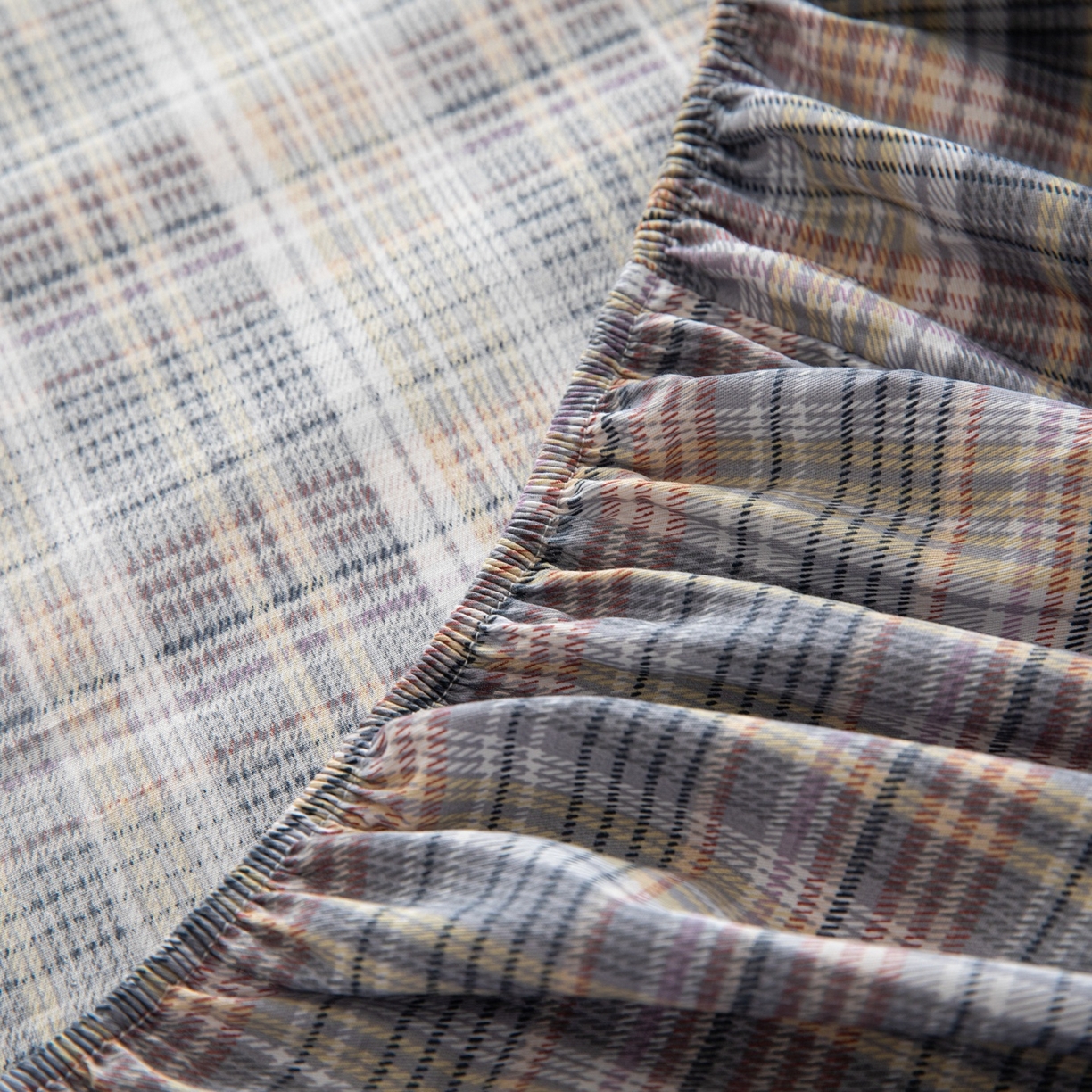 91家纺网 家纺一手货源 找家纺 女子家纺 2026新款40支13070全棉简约格子系列A版床笠 雾蓝格