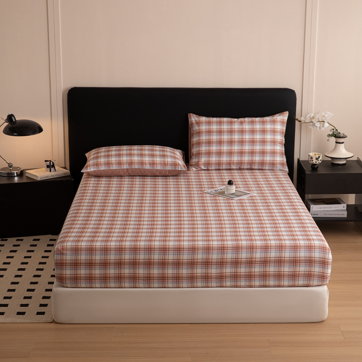 91家纺网 家纺一手货源 找家纺 女子家纺 2026新款40支13070全棉简约格子系列A版床笠 英伦-焦糖